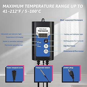 3500W 240V Immersion Water Heater Portable Electric Inflatable Pool & Hot Tub Submersible Water Heater with Temp Control, GFCI for Baptistry, baptismal Pool, Swimming Pool, Above Ground Pool