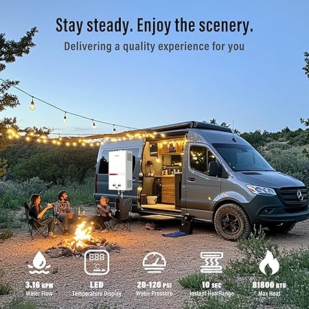 Propane Water Heater Tankless, 12L Portable Water Heater, 3.16GPM Portable Hot Water Heaters with Multi-Protection, Instant Camping Water Heaters for Camping, Outdoors Shower, RV Shower,White
