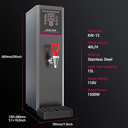 Water Boiler Eletric Commercial Hot Water Dispenser Countertop with Filter Black Automatic 15L 1500W Fast Heating for Restaurant, Home, Office