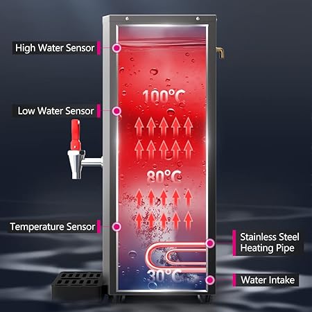 Water Boiler Eletric Commercial Hot Water Dispenser Countertop with Filter Black Automatic 15L 1500W Fast Heating for Restaurant, Home, Office