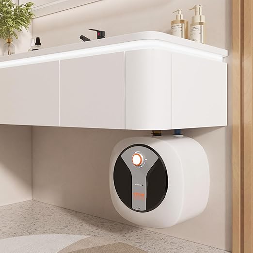 VEVOR Electric Mini-Tank Water Heater 4-Gallon Tank, 1440W Hot Water Boiler Storage, Safety Temperature Pressure Valve Easy Install, for Kichen Bathroom Restaurant, Shelf Wall Mounted