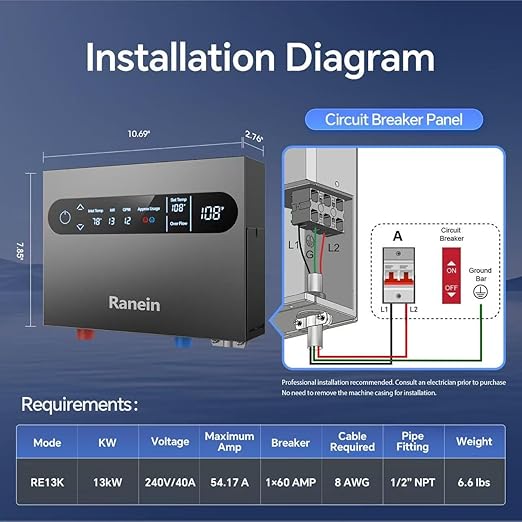 13kW Tankless Electric Water Heater, 240V on Demand Instant Endless Water Heater with LED Temperature Display for Whole House Shower
