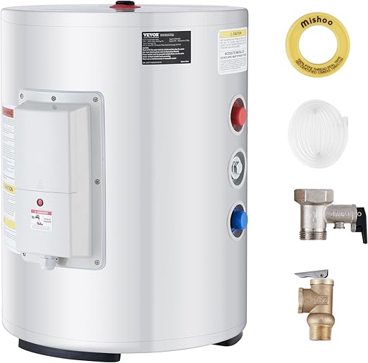 VEVOR Electric Water Heater, 10 Gallon Tank Instant Hot Water Heater, 1.6Kw Tankless Water Heater w/LED Display,Knob Control, IPX4 Waterproof Side Connection On Demand Heaters for Shower, Bath